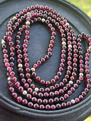 Vintage Chinese Gold Tone Natural Purple Garnet Jade Beads Necklace 36.1g 36” • $29.90