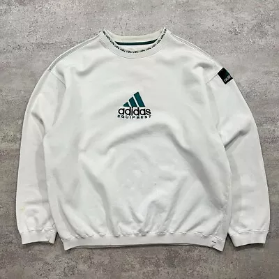 VTG 90s ADIDAS EQUIPMENT EMBROIDERED LOGO SWEATSHIRT WHITE SIZE L • $56