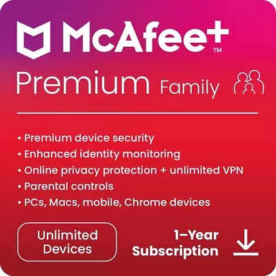 McAfee+ Premium Family 2024 | DIRECT FROM MCAFEE | Same Day Digital Delivery • $119.94