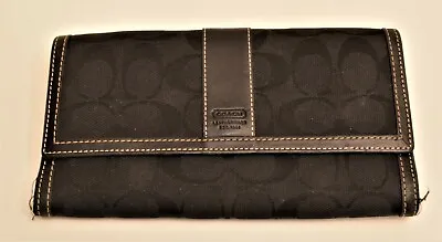 Authentic Coach Black Leather Trifold Clutch Wallet Card Organizer Coach C Logo • $86.82