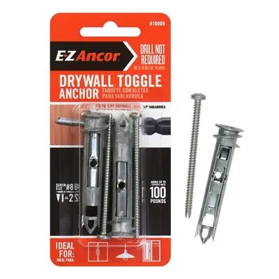 EZ-ANCOR 10006 100lb 2-1/2-in Philips Zinc-Plated Drywall Toggle Anchors 2-Pk • $10.98