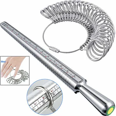 Metal Ring Sizer Gauge Mandrel Finger Sizing Measuring Stick Standard Tool Set • $10.59