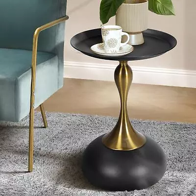 Oikiture Coffee Side Table Bedside Sofa Tea End Tables Round Metal Black • $78.90