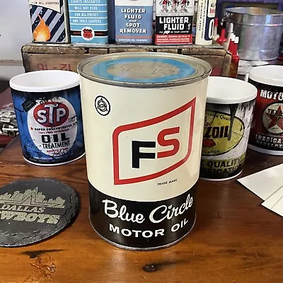 NOS Full Farm Supply FS Blue Circle Motor Oil Can Metal Quart Chicago IL SAE30 • $115