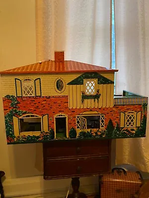 Vintage Tin Litho Dollhouse..t Cohn..1950's..includes Plastic Furniture • $200