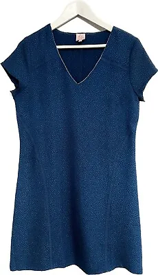 Miss Captain A Line Mini Dress Sparkle Trim & Ladder Embroidery Size 40 Teal • £9.99