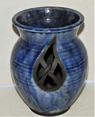 Art Pottery Vase W/ Rings Raku Ceramic Judaica Becca Licha 2001 Signed 6.5   • $69.95