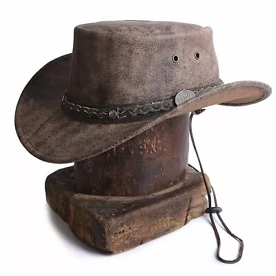£23.97 • Buy Australian Style Brow Foldable Leather Distressed Crushable Outback Classic Hat