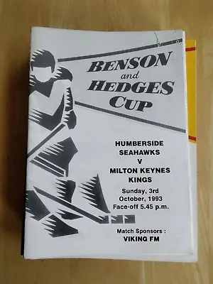 1993/94 Humberside Seahawks V Milton Keynes Kings Ice Hockey 3/10/93 • £0.99