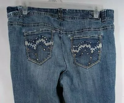 H2J By Hydraulic Beaded Thick Stitched Whiskered Distressed Jeans Size 38x30 • $24.99