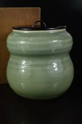 H6997: Japanese Old Sanda-ware Celadon Shapely Mizusashi FRESH WATER POT W/box • $34.99