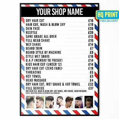 Barber Shop Poster Price List SIGN Salon Window ADVERTING PRICES A4 A3 A2 A1 • $58.06