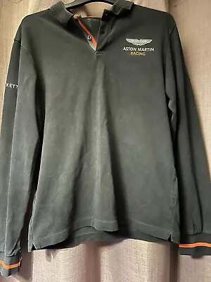 £22 • Buy Hackett Aston Martin Racing Mens Black Long Sleeve Polo Shirt - Size Medium