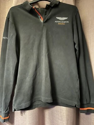 £22 • Buy Hackett Aston Martin Racing Mens Black Long Sleeve Polo Shirt - Size Medium