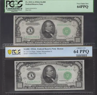 1934 A Boston 1000 Consecutive Pair Pcgs64 PPQ • $24500