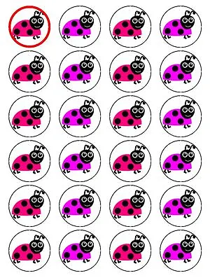 X24 Cartoon Ladybird Face Cup Cake Toppers Decorations On Edible Rice Paper • £2.76