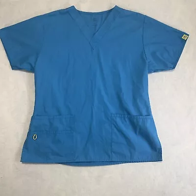 Wonder Wink Scrub Top Women's Medium Uniform V-Neck Beautiful Blue Pockets • $4.87