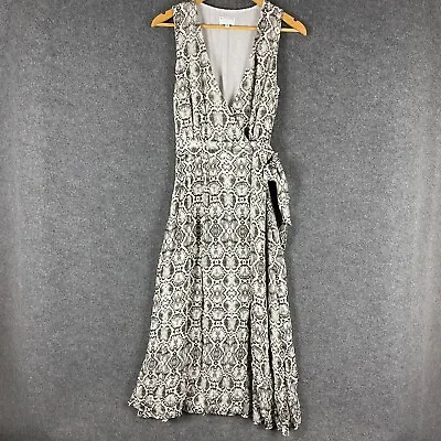 Witchery Dress Womens 8 Grey White Maxi Wrap Snake Print Flowy Summery Event • $23.16