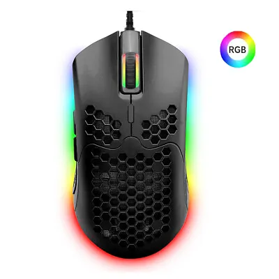 Wired Gaming Mouse Honeycomb Shell Lightweight 6400DPI RGB Backlit For Mac PS4 • $23.99