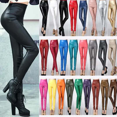 Womens PU Leather Leggings Sexy Wet Look High Waist Stretchy Pants Trousers • $14.66