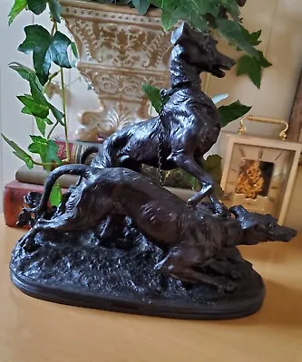 Vintage Bronze/metal 2 Hunting Whippet Dogs Statue 9 1/2  W • $119.95