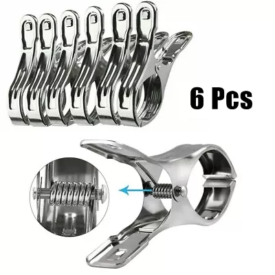 Pin The Clothes Hanger Clamp Beach 6pcs Durable Stainless Steel Windbreak • $28.04