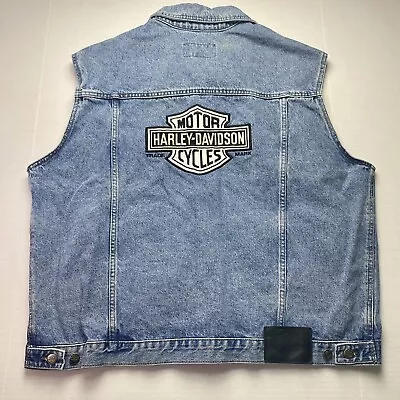 Harley Davidson Sleeveless Button Denim Jean Vest Embroidered Logo Men's Size XL • $35