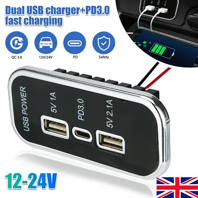 1PC 12V Car Socket Dual USB Type C PD Charger Socket Built-in Boat Marine UK • £9.77