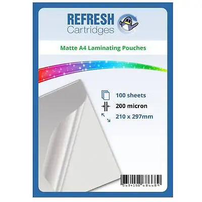 Refresh Cartridges MATTE Laminating Pouches A4 200 Micron Pack Of 100 Sheets • £21.27