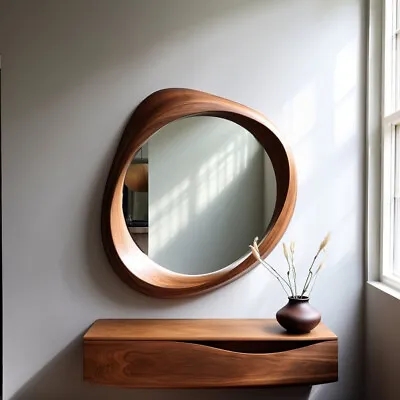 Antique Walnut Wooden Frame Mirror Home Decor Irregular Asymmetrical Mirror • £141.37