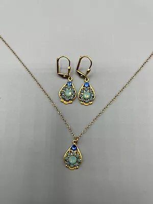 Clara Beau Ornate Swarovski Crystal Mosaic Teardrop Necklace And Earrings Set • $42