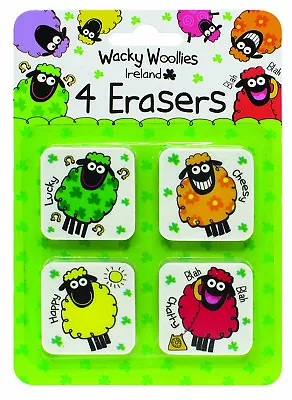 Shamrock Gift Wacky Woollies 4 Pack Ireland Erasers Includes Metal Keychain • $4.90