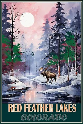 Red Feather LAke Colorado Moose Wilderness Wildlife Art Travel Poster   16 X 24 • $21.95