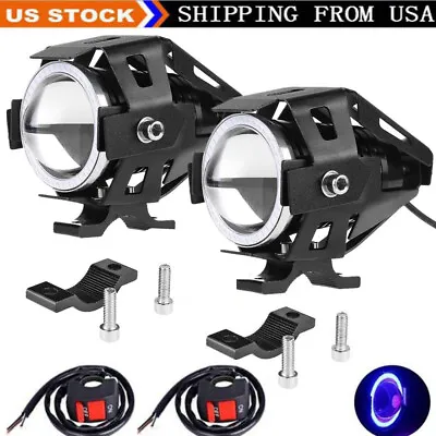 2pcs Angel Eyes Bright 125W LED Fog Light Motorcycle Headlight Driving Spot Lamp • $28.99