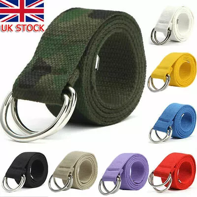 Mens Womens Canvas Double D Ring Belts Fabric Webbing Strap Waist Belt Waistband • £6.29