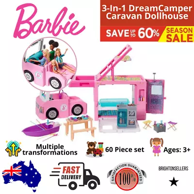 Barbie Camper 3-In-1 DreamCamper Camping Caravan RV Vehicle Van Dollhouse 60pcs • $468.93