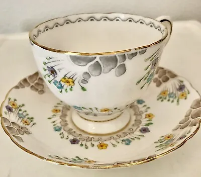 Vintage Tuscan Plant Tea Cup & Saucer Hand Painted Flowers & Cobble Stones • $13.65