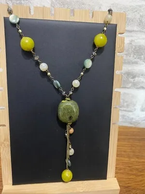 Vintage/modern Costume Jewellery Quirky Green Beaded Y Drop Necklace  JW193 • £7.99