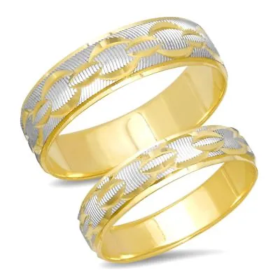 £402.11 • Buy 14K Multi Two Tone Gold Wedding Band Ring His Hers Set Chain Link Matching Duo