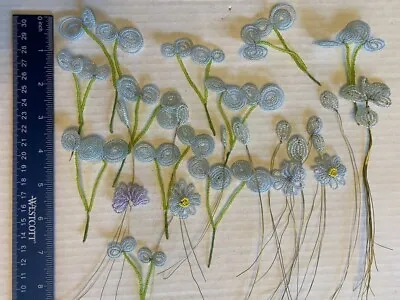 Vintage French Glass Seed Beaded FLOWERS Leaves Stems Components 25 Pcs Lot 5 • $26.99