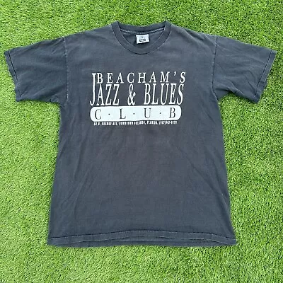 Vintage 90's Jazz And Blues Club Large Single Stitch T-Shirt Black Bechams • $29