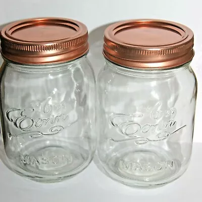 Glass Mason Jam Preserving Storage Jars 2 X 500 Ml  With Copper Colour Lids • £8.95