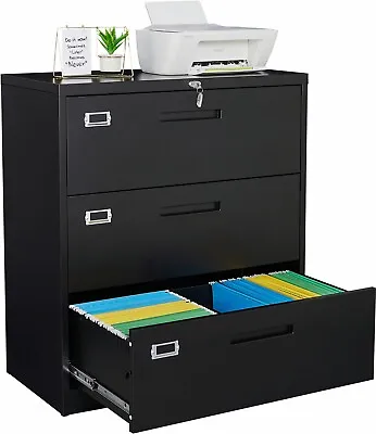 Lateral File Cabinet 3 DrawerMetal Vertical Filing Cabinets With Lock For Legal • $189.99