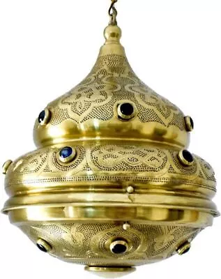 Moroccan Jeweled Matte Gold Brass Ceiling Light Fixture Pendant Lamp Lantern  • $345.35