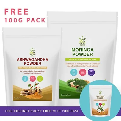 £8.99 • Buy 100% Organic Ashwagandha Root Powder Moringa Leaf Supergreen Powder 250g Free