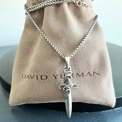 David Yurman Waves Dagger Sterling Silver 24  Box Chain Necklace For Men • $320