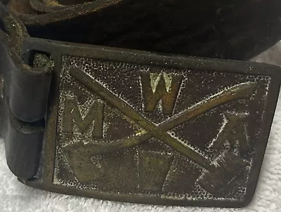 Modern Woodmen Of America MWA Antique Brass Plate Vintage Antique Belt & Buckle • $35