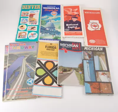 Lot Of 9 US Vintage Road Maps Roadside Tour Guide 1962-1973 AAA Gulf 60s 70s • $0.99