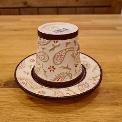 YANKEE CANDLE Jar Shade And Plate Cranberry/Pink/Cream Paisley Ceramic  • £9.99