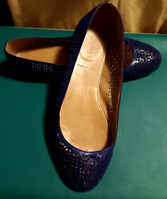 Gorgeous J.CREW Blue LEATHER Women Size 7 Perforated Ballet Shoes Flats ITALY • $35